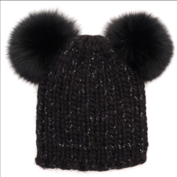 EUGENIA KIM Mimi fox fur pom poms beanie hat - Picture 7 of 8